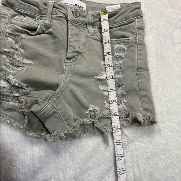 Olive Distressed Jean Shorts with Raw Hem - Picture 4 of 6